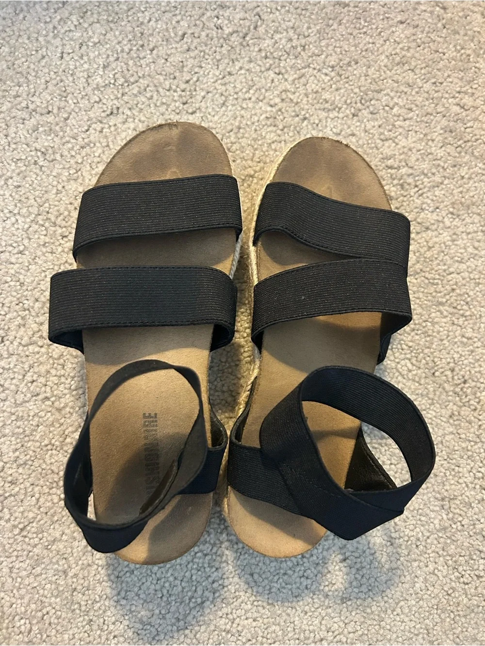 Black Elastic-Strap Platform Espadrille Sandals